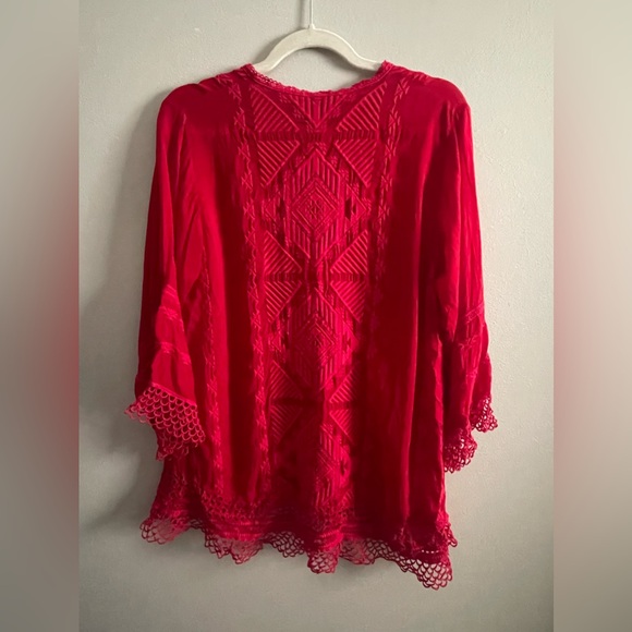 Johnny Was Red Embroidered Tunic Top - Picture 5 of 6